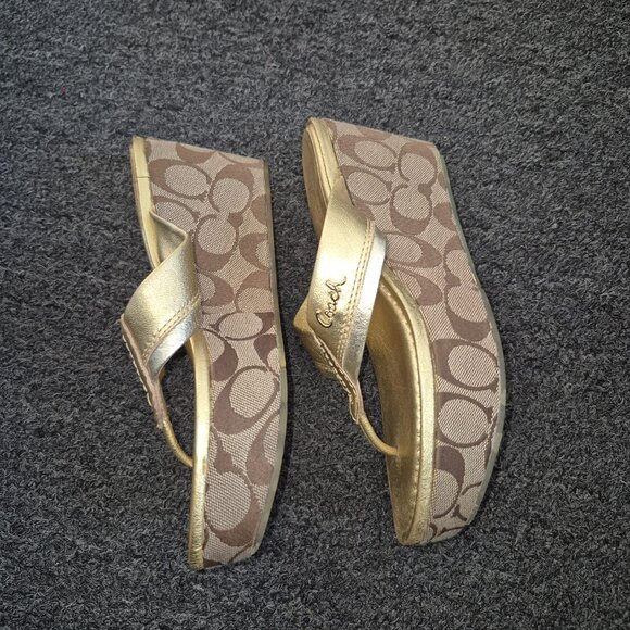 Coach Gold Metallic Thong Sandals - Elegant Summer Glam - Picture 5 of 9